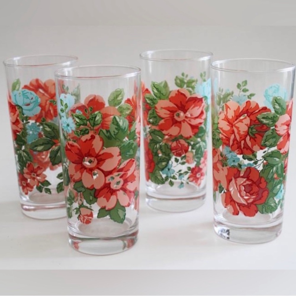 Rare 🌺🎁 EUC Pioneer Woman Vintage Floral Drinking Glasses Tumblers, Set of 4 - Picture 5 of 7